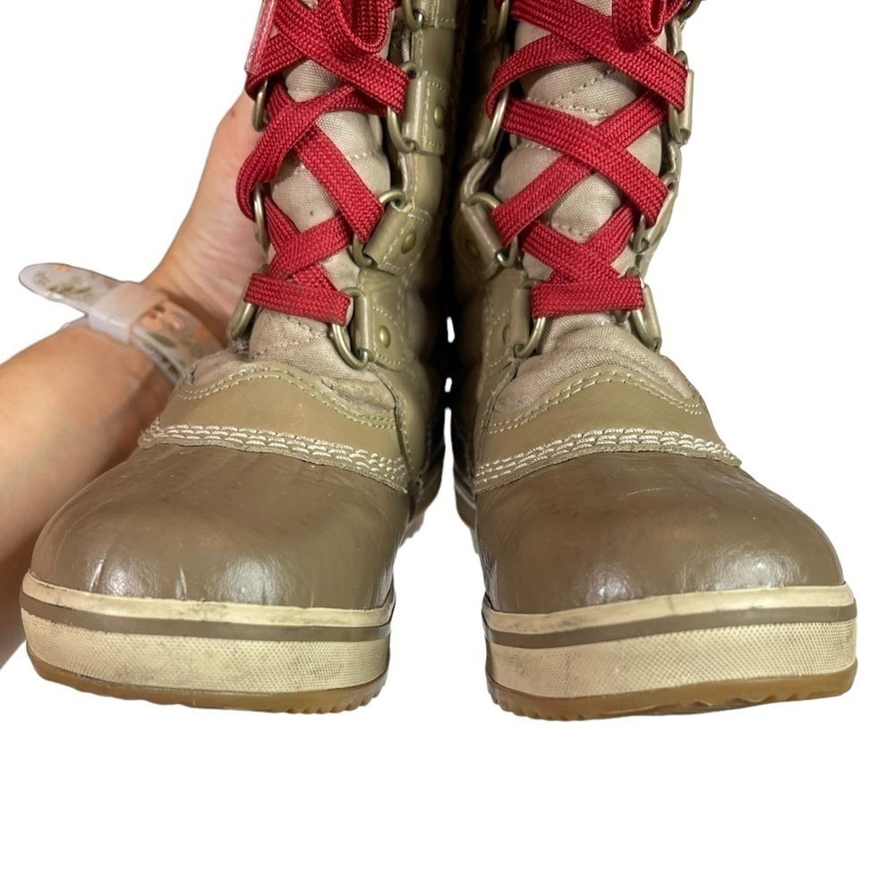 🎉Sorel Tofino II kids Tall Faux Fur Boots Winter Outdoors Tan Red Laces size 1 - Picture 5 of 16